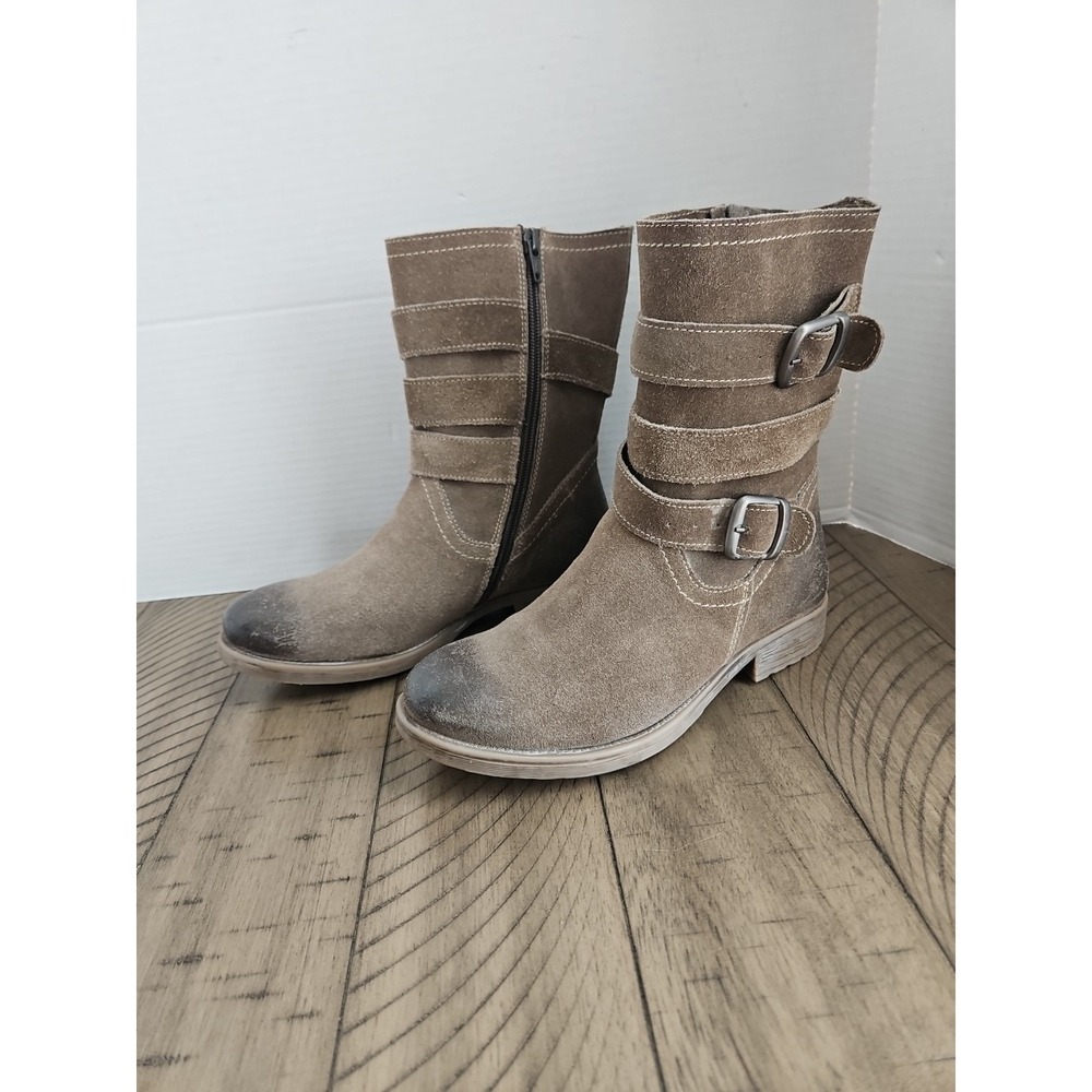 Roan Boots Brown Leather Women 7 Lola Slouchy Distressed Burnished Buckle Grunge